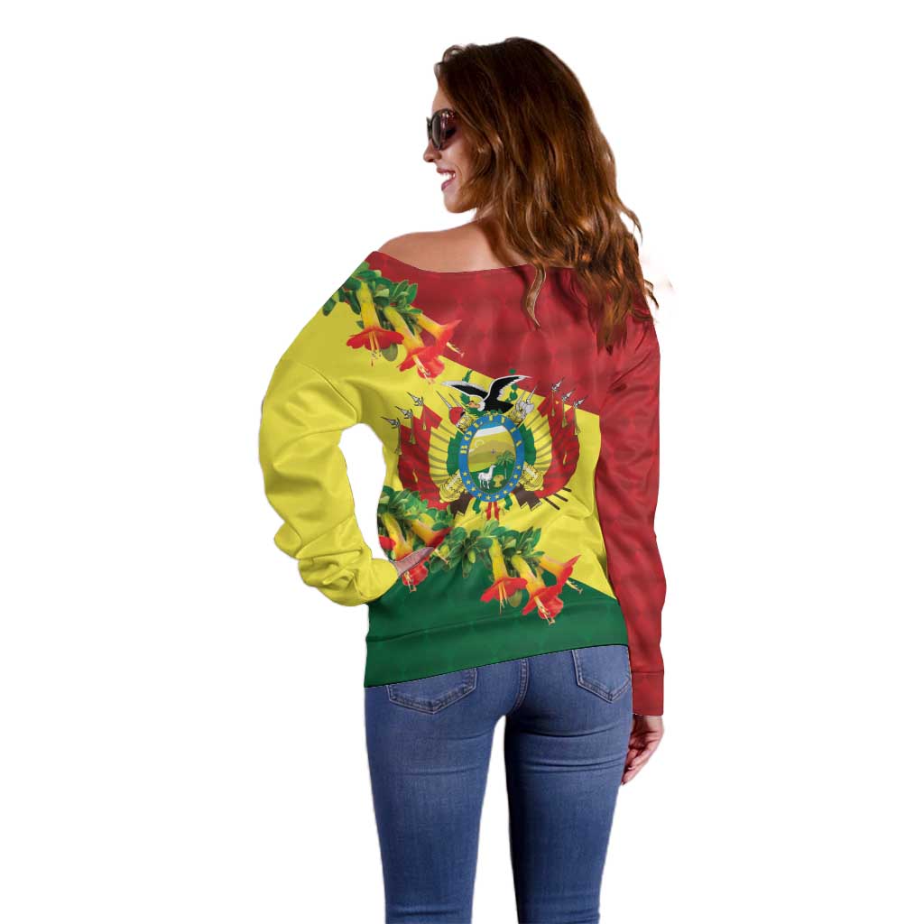 Bolivia Andean Condor Kantuta Flowers Off Shoulder Sweater