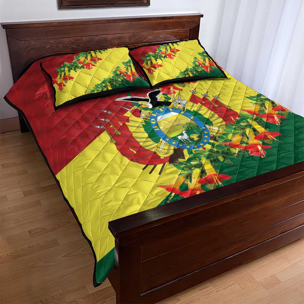 Bolivia Andean Condor Kantuta Flowers Quilt Bed Set