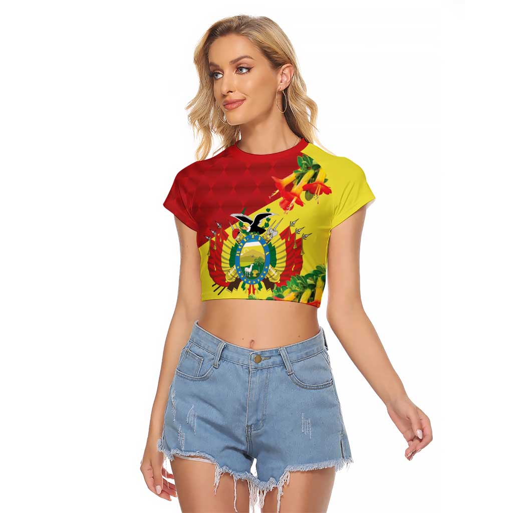 Bolivia Andean Condor Kantuta Flowers Raglan Cropped T Shirt