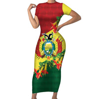 Bolivia Andean Condor Kantuta Flowers Short Sleeve Bodycon Dress