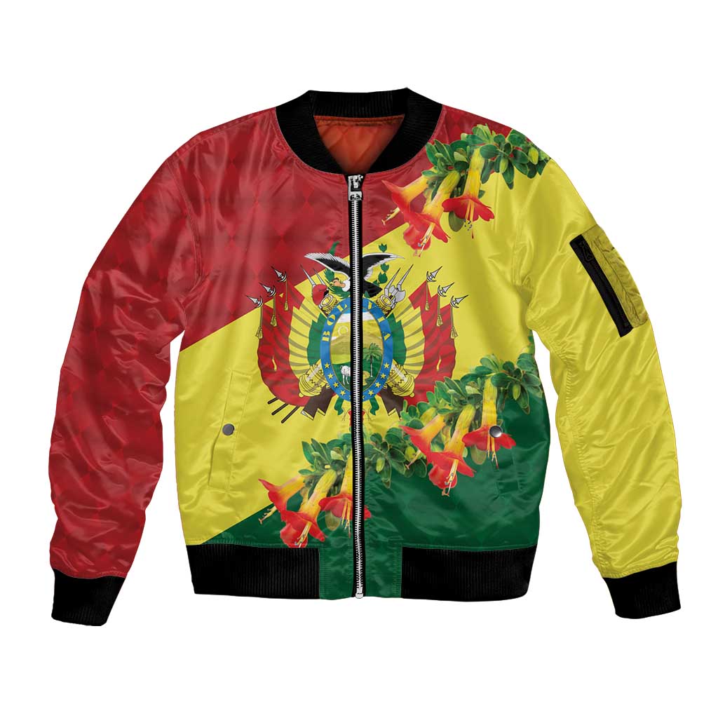 Bolivia Andean Condor Kantuta Flowers Sleeve Zip Bomber Jacket