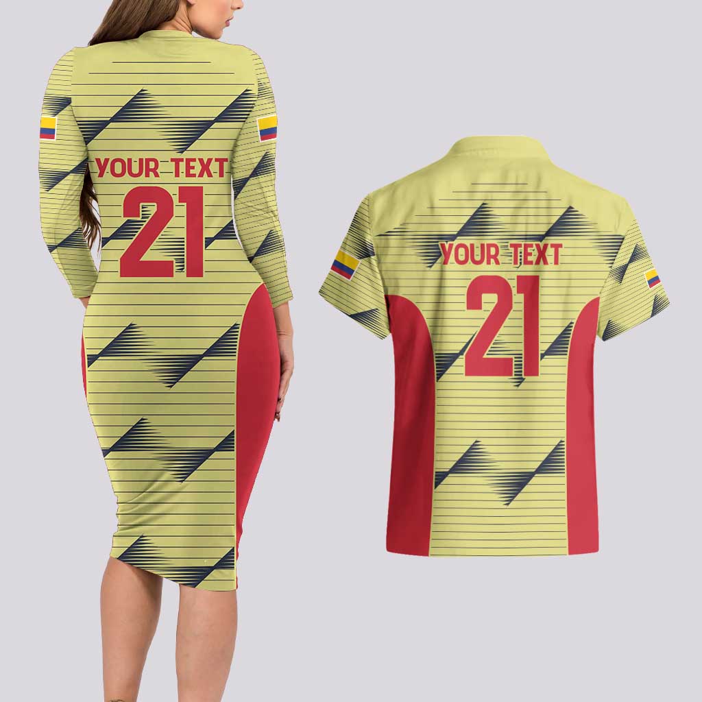 Colombia Football Custom Couples Matching Long Sleeve Bodycon Dress and Hawaiian Shirt Los Cafeteros Andean Condor