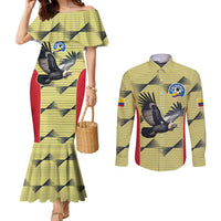 Colombia Football Custom Couples Matching Mermaid Dress and Long Sleeve Button Shirt Los Cafeteros Andean Condor