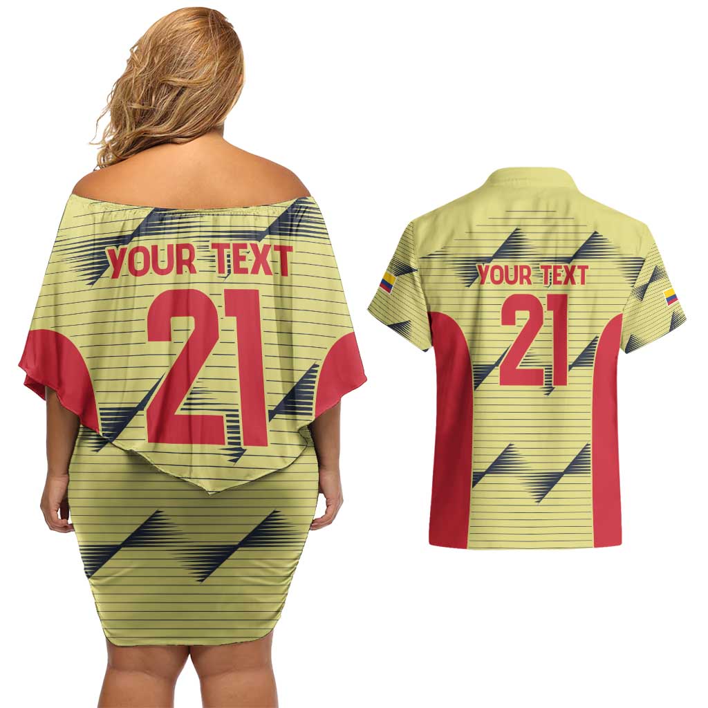 Colombia Football Custom Couples Matching Off Shoulder Short Dress and Hawaiian Shirt Los Cafeteros Andean Condor