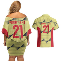 Colombia Football Custom Couples Matching Off Shoulder Short Dress and Hawaiian Shirt Los Cafeteros Andean Condor