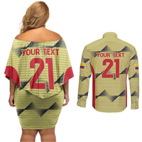 Colombia Football Custom Couples Matching Off Shoulder Short Dress and Long Sleeve Button Shirt Los Cafeteros Andean Condor