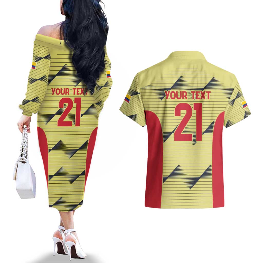 Colombia Football Custom Couples Matching Off The Shoulder Long Sleeve Dress and Hawaiian Shirt Los Cafeteros Andean Condor