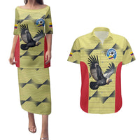 Colombia Football Custom Couples Matching Puletasi and Hawaiian Shirt Los Cafeteros Andean Condor