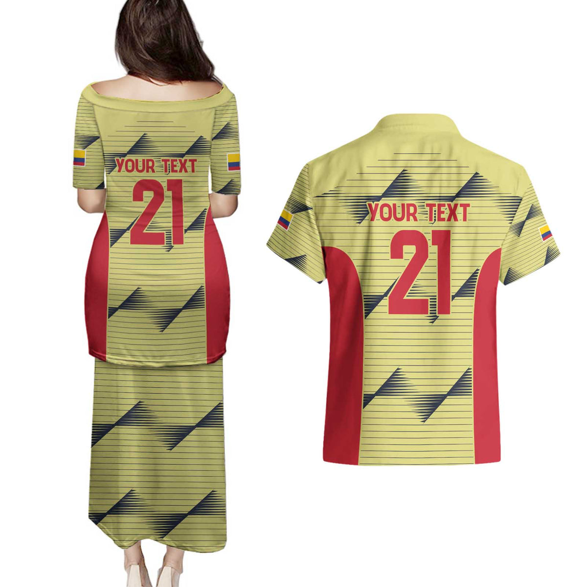 Colombia Football Custom Couples Matching Puletasi and Hawaiian Shirt Los Cafeteros Andean Condor