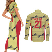 Colombia Football Custom Couples Matching Short Sleeve Bodycon Dress and Long Sleeve Button Shirt Los Cafeteros Andean Condor