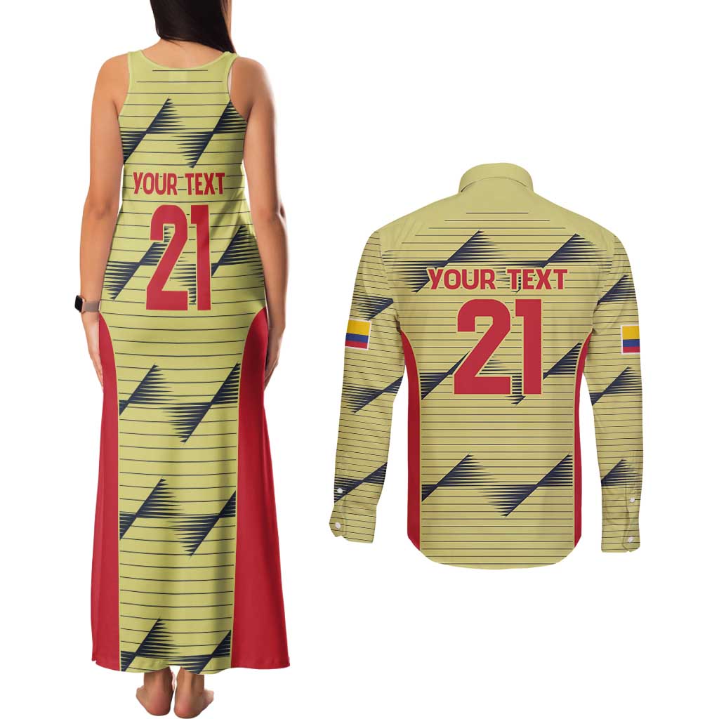 Colombia Football Custom Couples Matching Tank Maxi Dress and Long Sleeve Button Shirt Los Cafeteros Andean Condor
