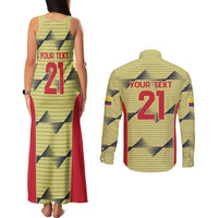 Colombia Football Custom Couples Matching Tank Maxi Dress and Long Sleeve Button Shirt Los Cafeteros Andean Condor