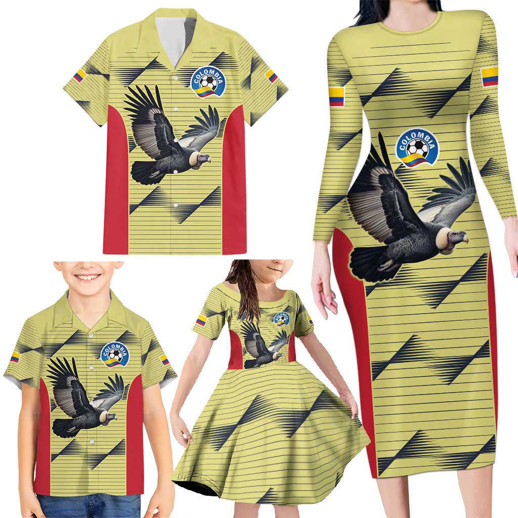 Colombia Football Custom Family Matching Long Sleeve Bodycon Dress and Hawaiian Shirt Los Cafeteros Andean Condor