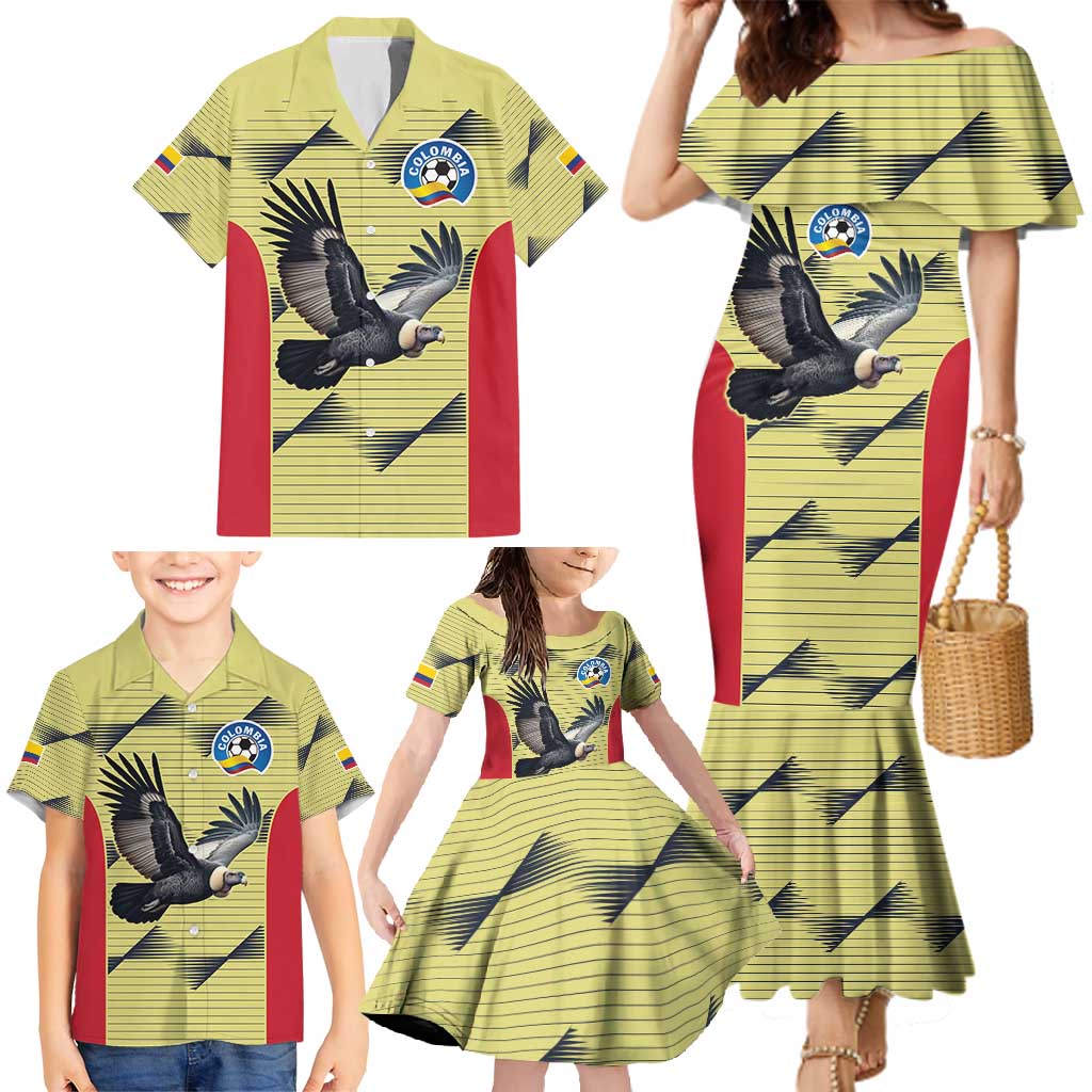 Colombia Football Custom Family Matching Mermaid Dress and Hawaiian Shirt Los Cafeteros Andean Condor