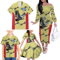 Colombia Football Custom Family Matching Off The Shoulder Long Sleeve Dress and Hawaiian Shirt Los Cafeteros Andean Condor