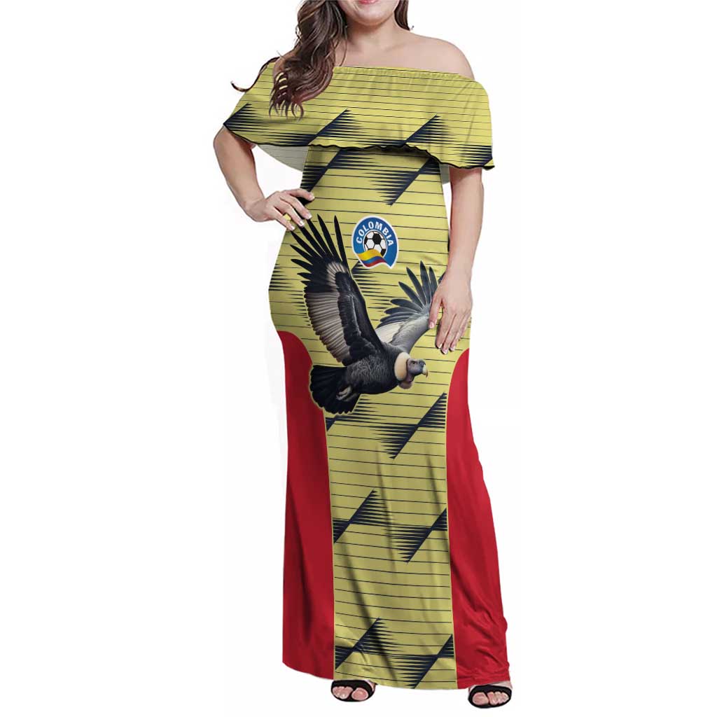 Colombia Football Custom Family Matching Off Shoulder Maxi Dress and Hawaiian Shirt Los Cafeteros Andean Condor
