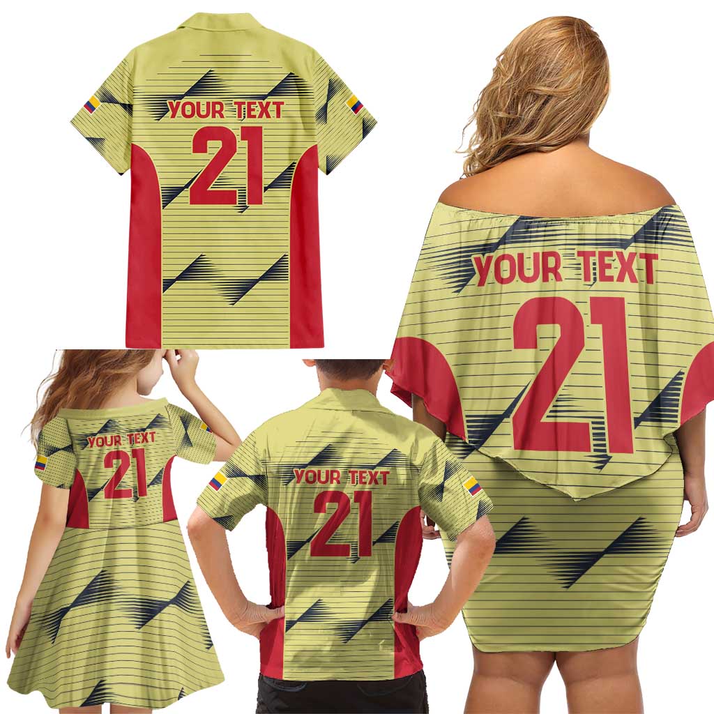 Colombia Football Custom Family Matching Off Shoulder Short Dress and Hawaiian Shirt Los Cafeteros Andean Condor