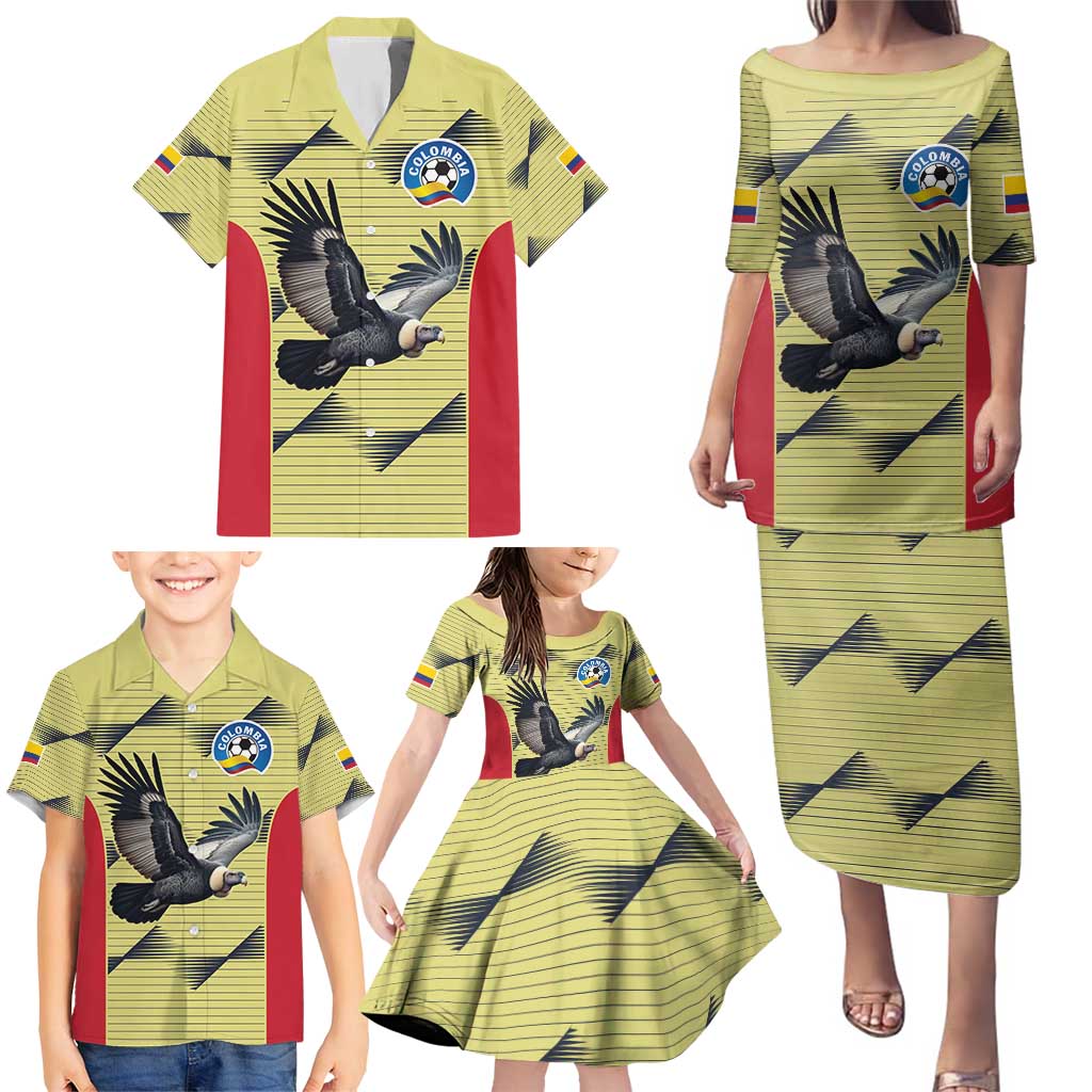 Colombia Football Custom Family Matching Puletasi and Hawaiian Shirt Los Cafeteros Andean Condor