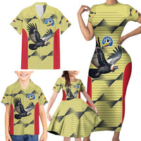 Colombia Football Custom Family Matching Short Sleeve Bodycon Dress and Hawaiian Shirt Los Cafeteros Andean Condor