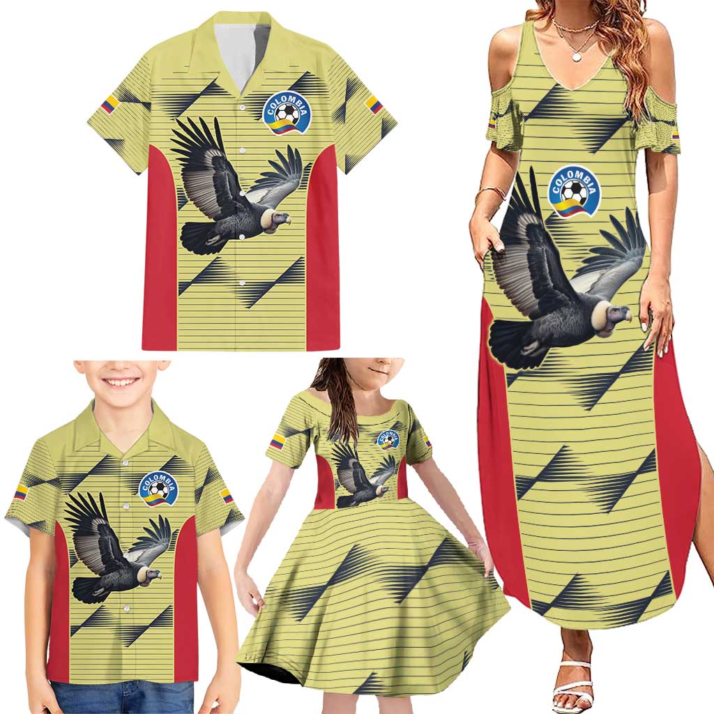 Colombia Football Custom Family Matching Summer Maxi Dress and Hawaiian Shirt Los Cafeteros Andean Condor