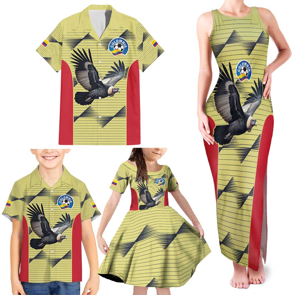 Colombia Football Custom Family Matching Tank Maxi Dress and Hawaiian Shirt Los Cafeteros Andean Condor