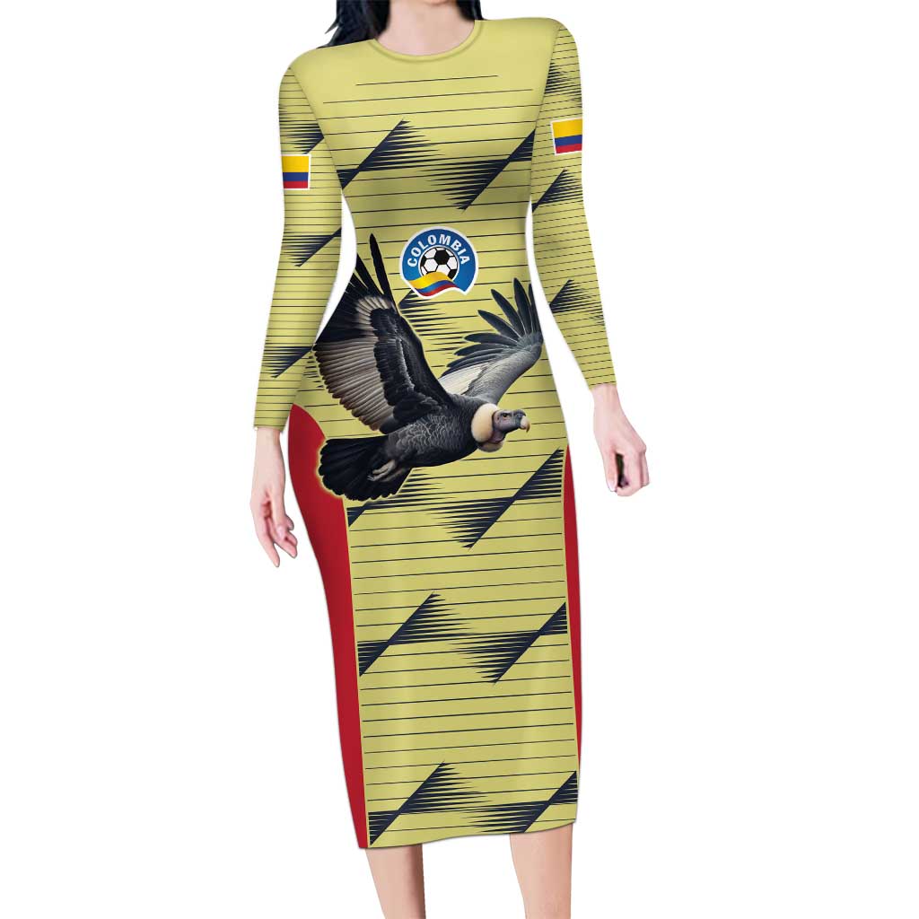 Colombia Football Custom Long Sleeve Bodycon Dress Los Cafeteros Andean Condor