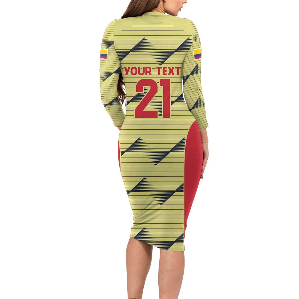 Colombia Football Custom Long Sleeve Bodycon Dress Los Cafeteros Andean Condor