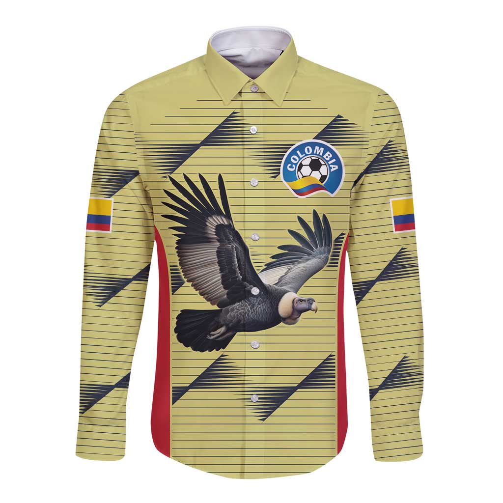 Colombia Football Custom Long Sleeve Button Shirt Los Cafeteros Andean Condor