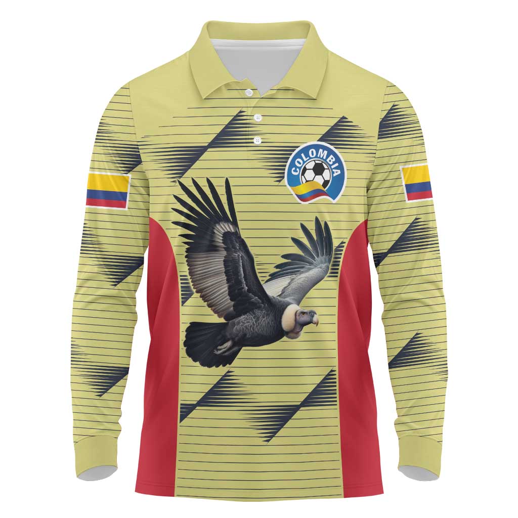 Colombia Football Custom Long Sleeve Polo Shirt Los Cafeteros Andean Condor