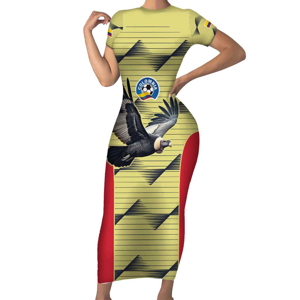 Colombia Football Custom Short Sleeve Bodycon Dress Los Cafeteros Andean Condor