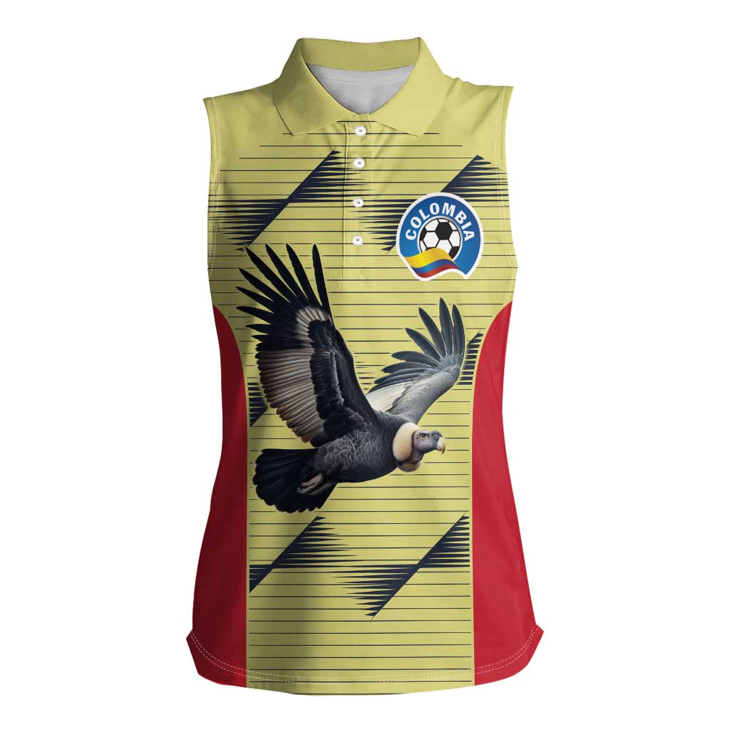 Colombia Football Custom Women Sleeveless Polo Shirt Los Cafeteros Andean Condor