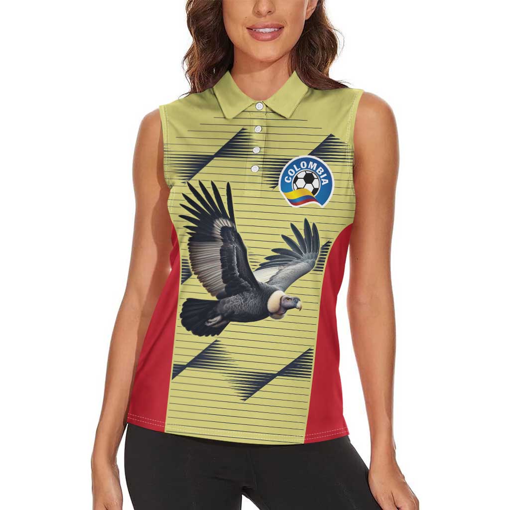 Colombia Football Custom Women Sleeveless Polo Shirt Los Cafeteros Andean Condor