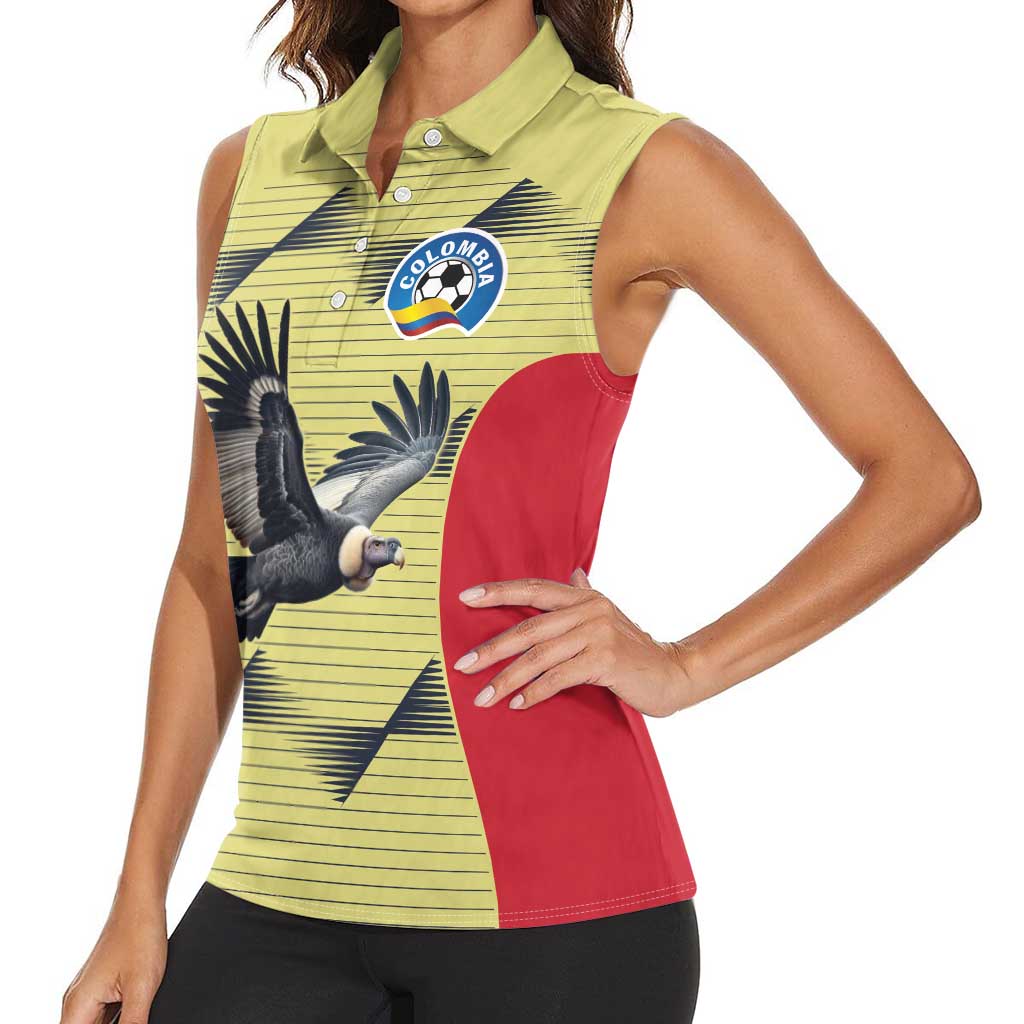 Colombia Football Custom Women Sleeveless Polo Shirt Los Cafeteros Andean Condor