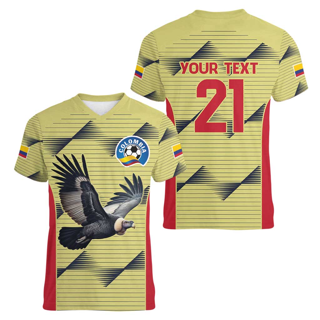 Colombia Football Custom Women V-Neck T-Shirt Los Cafeteros Andean Condor