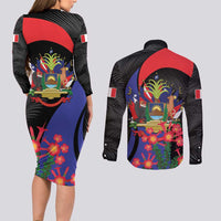 Peru Coat of Arms Couples Matching Long Sleeve Bodycon Dress and Long Sleeve Button Shirt First Version 1821 - 1825