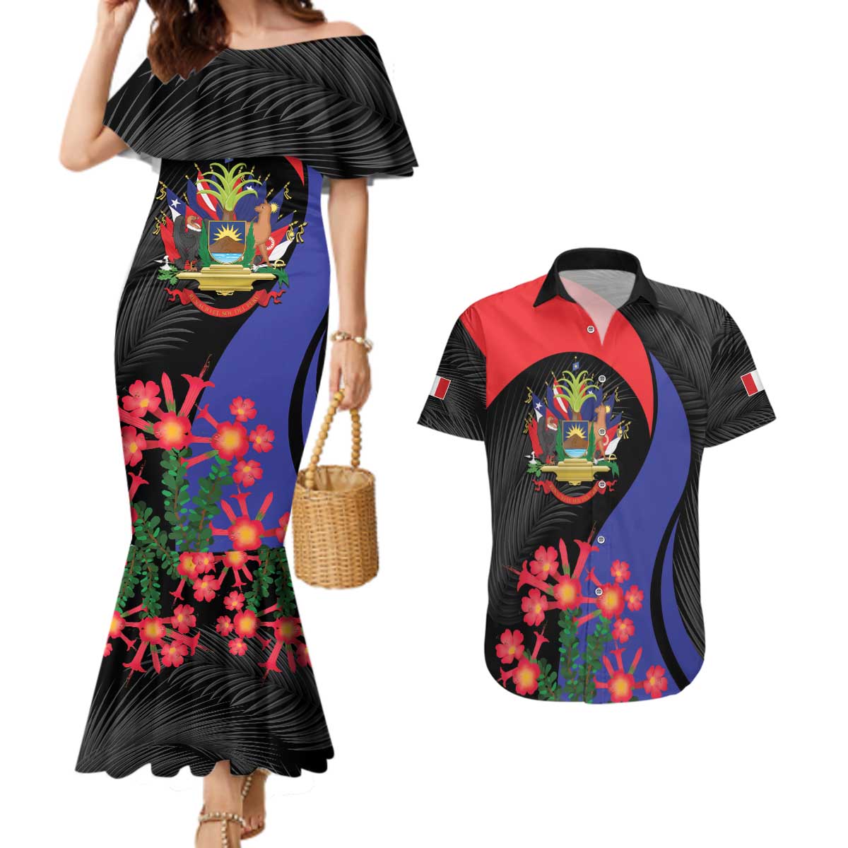 Peru Coat of Arms Couples Matching Mermaid Dress and Hawaiian Shirt First Version 1821 - 1825