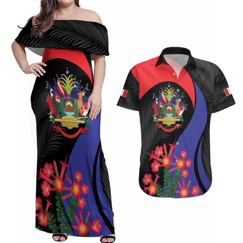 Peru Coat of Arms Couples Matching Off Shoulder Maxi Dress and Hawaiian Shirt First Version 1821 - 1825
