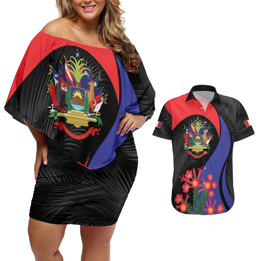 Peru Coat of Arms Couples Matching Off Shoulder Short Dress and Hawaiian Shirt First Version 1821 - 1825