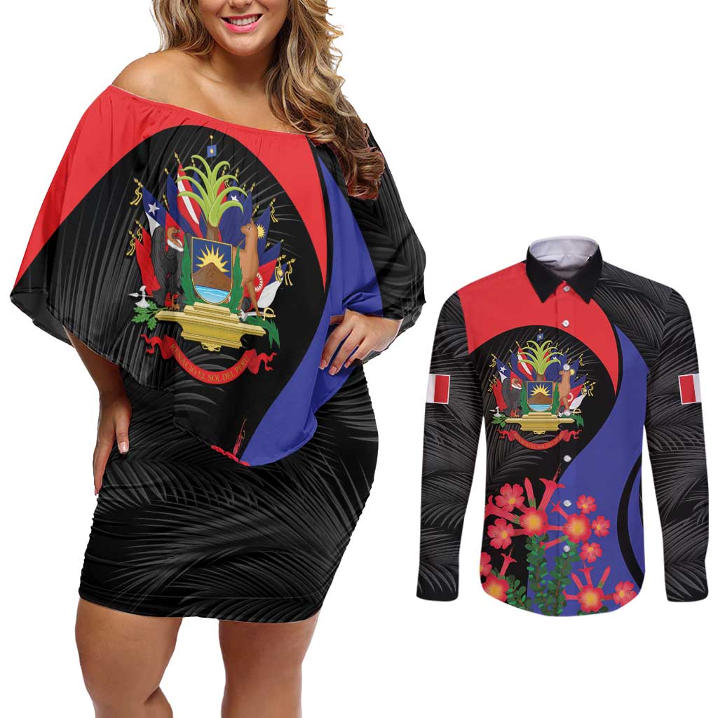 Peru Coat of Arms Couples Matching Off Shoulder Short Dress and Long Sleeve Button Shirt First Version 1821 - 1825