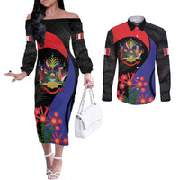 Peru Coat of Arms Couples Matching Off The Shoulder Long Sleeve Dress and Long Sleeve Button Shirt First Version 1821 - 1825