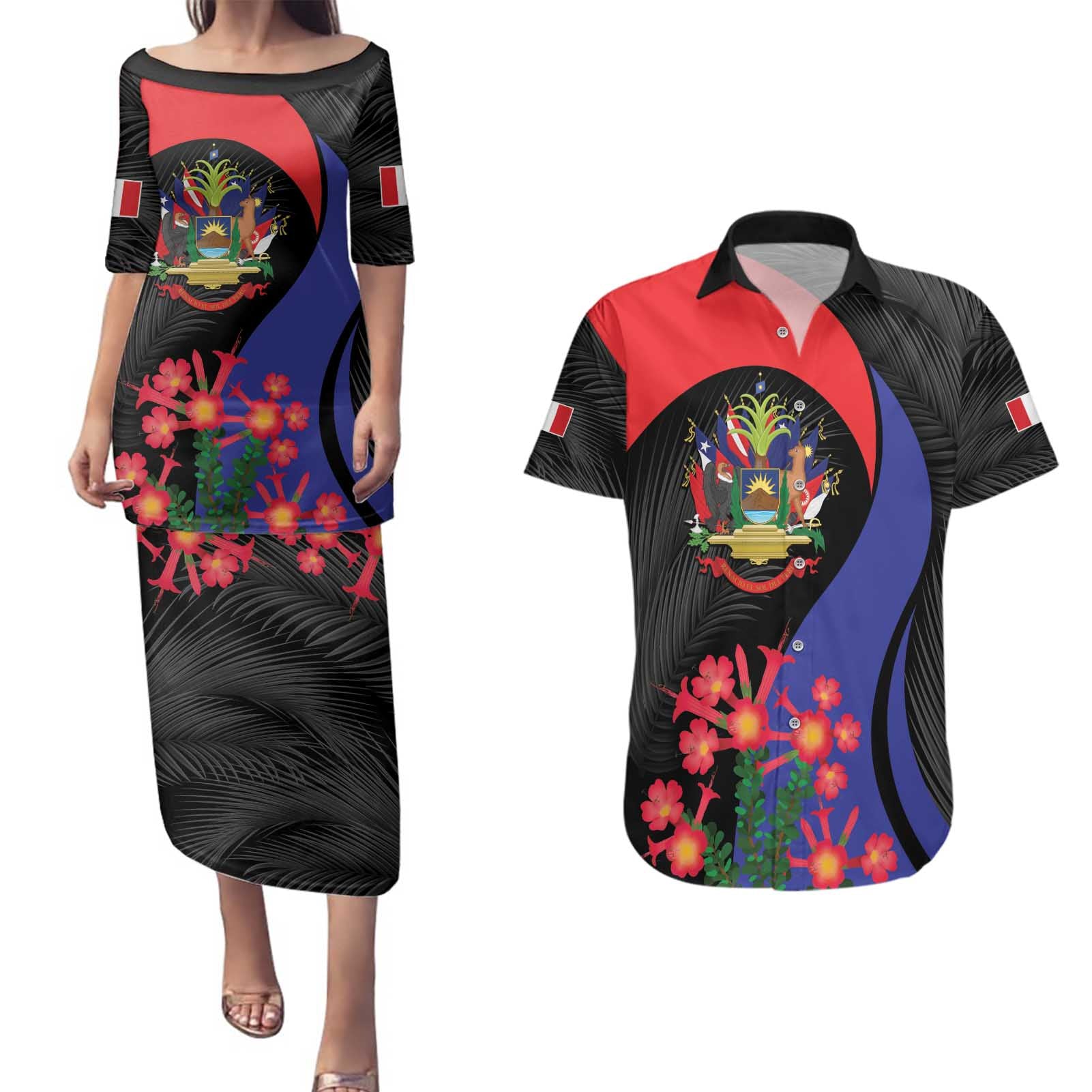 Peru Coat of Arms Couples Matching Puletasi and Hawaiian Shirt First Version 1821 - 1825