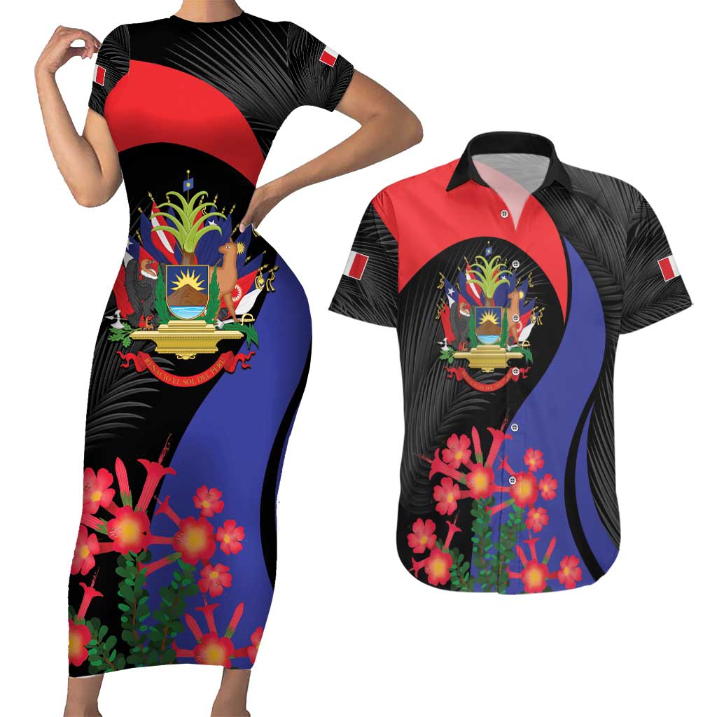Peru Coat of Arms Couples Matching Short Sleeve Bodycon Dress and Hawaiian Shirt First Version 1821 - 1825