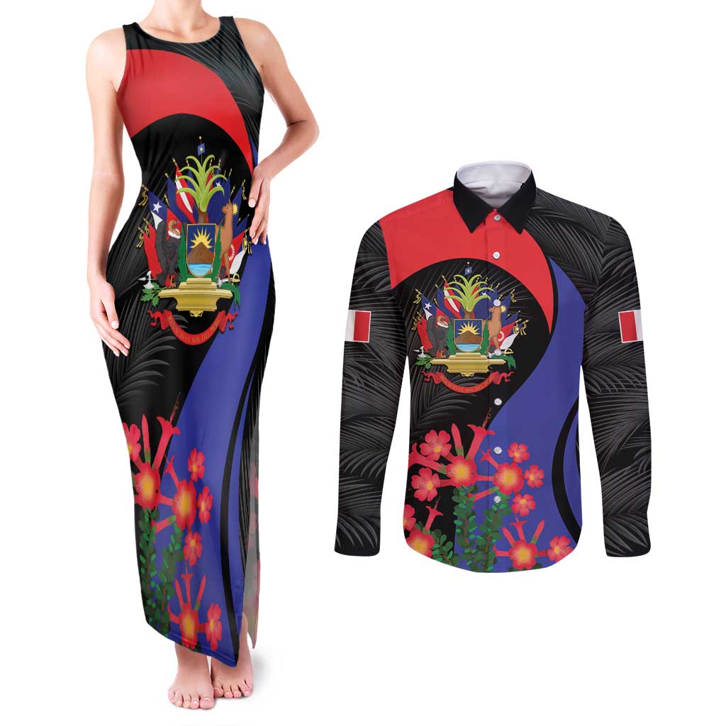 Peru Coat of Arms Couples Matching Tank Maxi Dress and Long Sleeve Button Shirt First Version 1821 - 1825