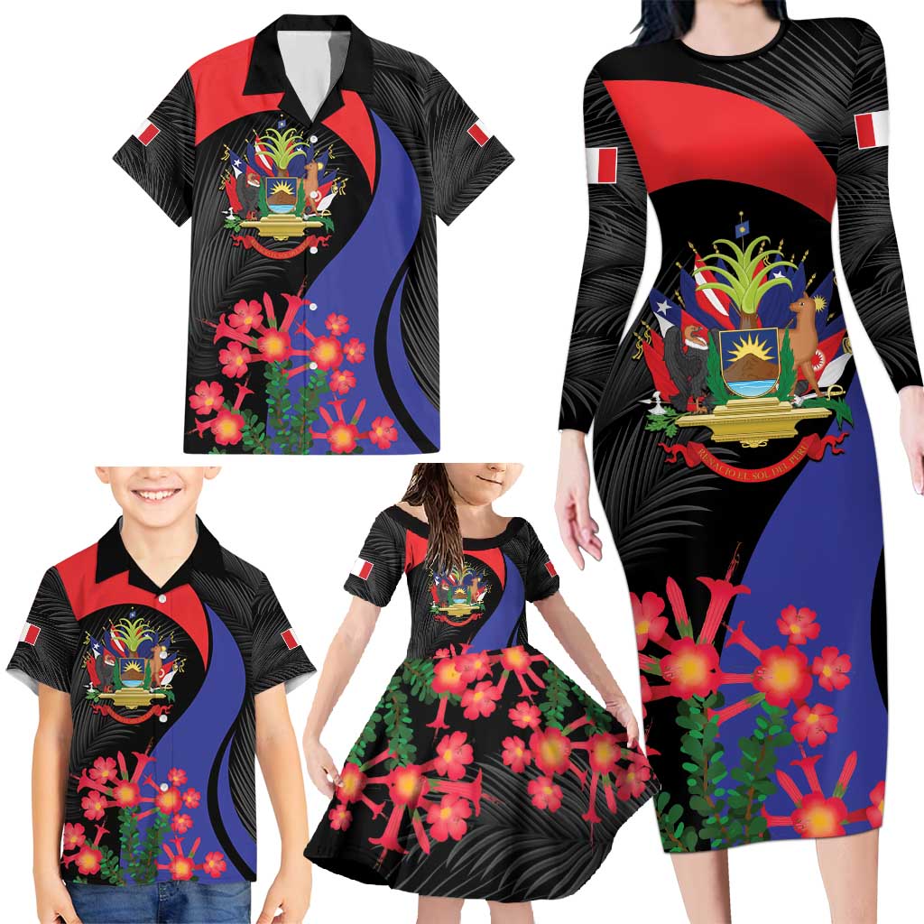 Peru Coat of Arms Family Matching Long Sleeve Bodycon Dress and Hawaiian Shirt First Version 1821 - 1825