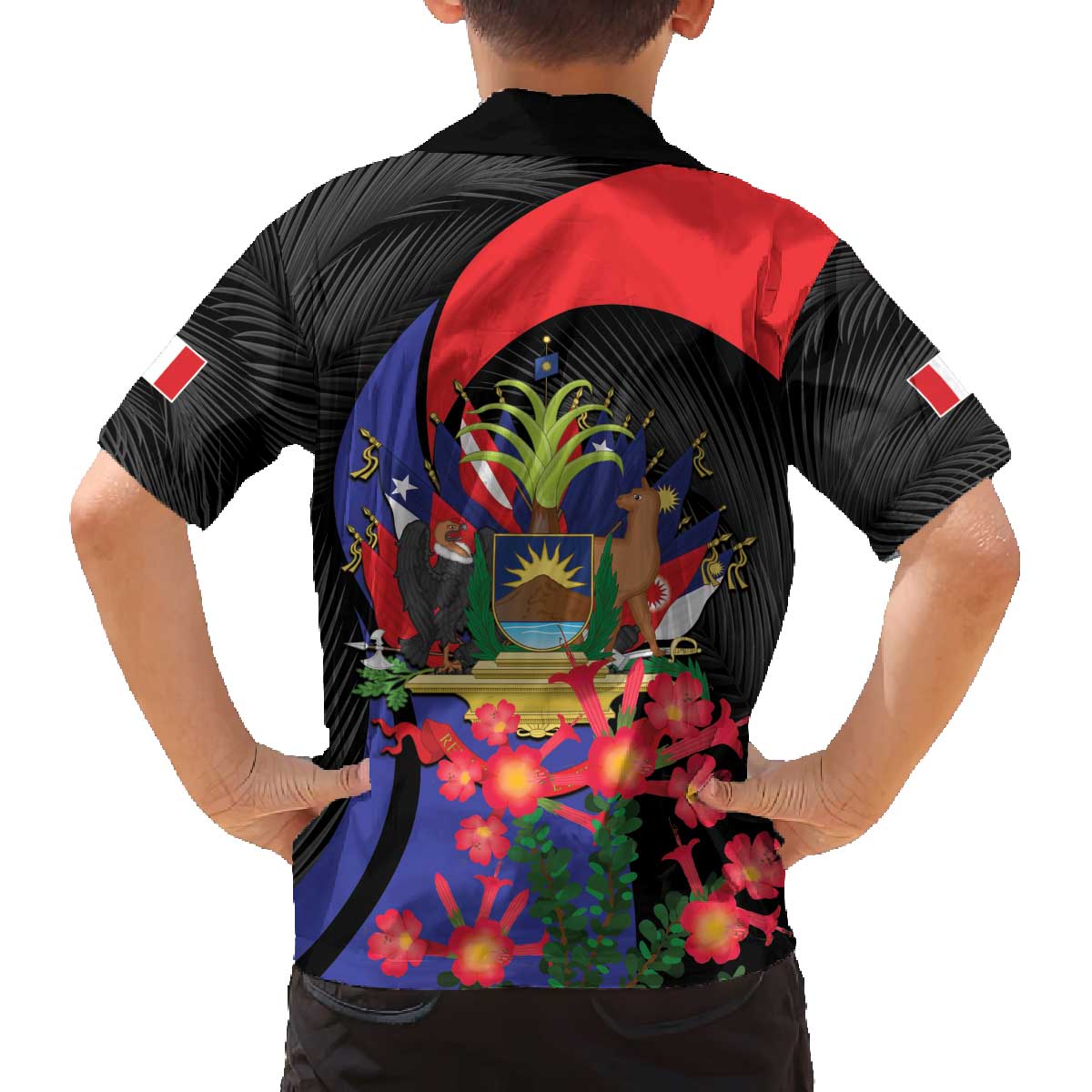 Peru Coat of Arms Family Matching Off The Shoulder Long Sleeve Dress and Hawaiian Shirt First Version 1821 - 1825