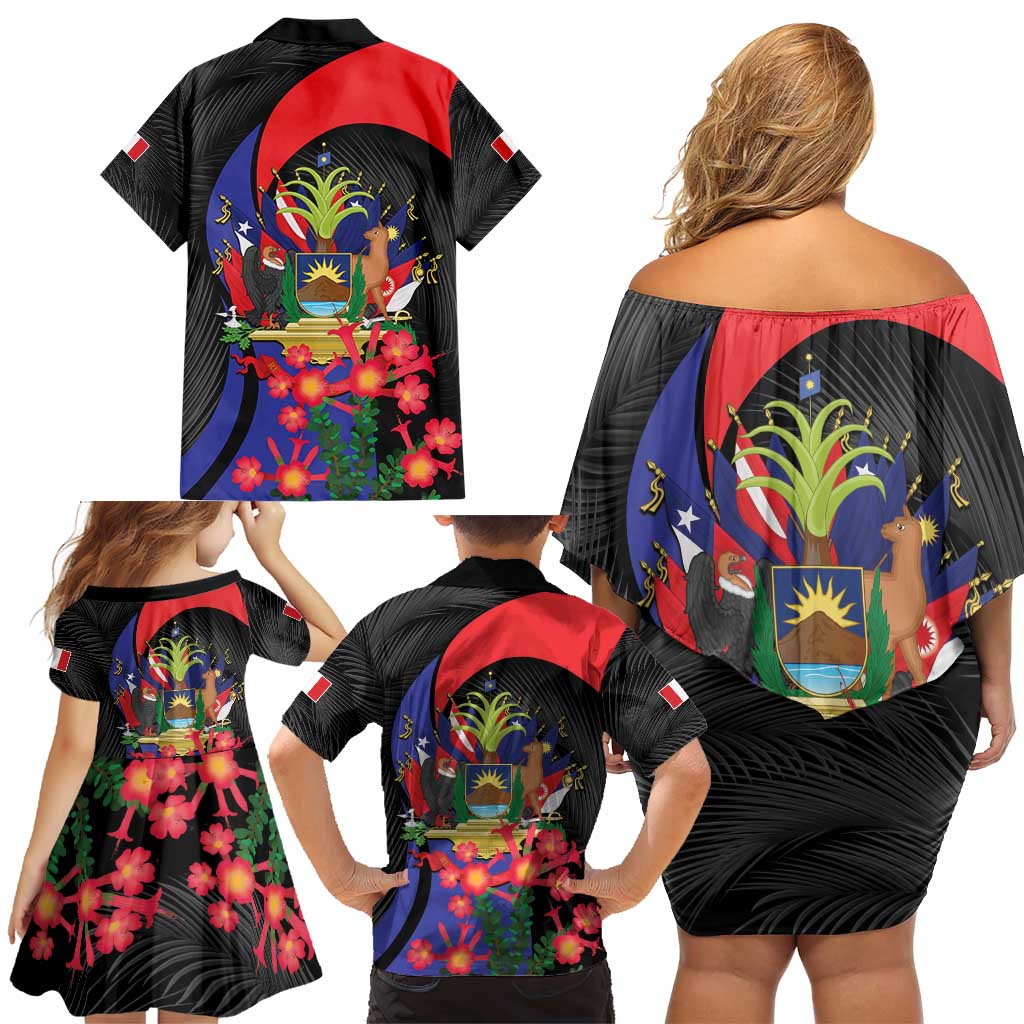 Peru Coat of Arms Family Matching Off Shoulder Short Dress and Hawaiian Shirt First Version 1821 - 1825