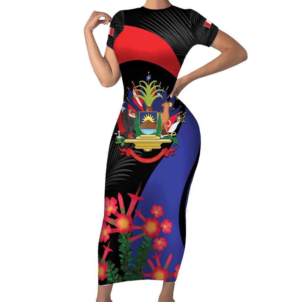 Peru Coat of Arms Family Matching Short Sleeve Bodycon Dress and Hawaiian Shirt First Version 1821 - 1825