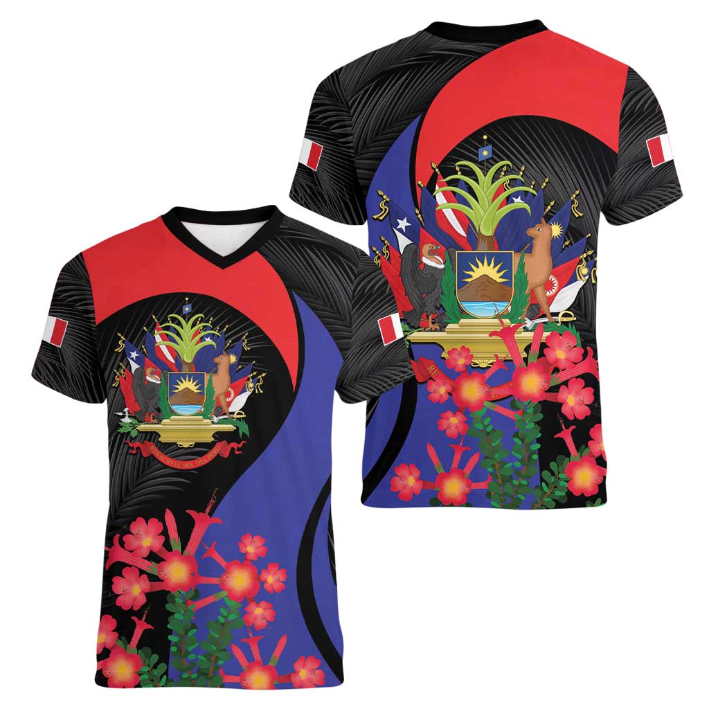 Peru Coat of Arms Women V-Neck T-Shirt First Version 1821 - 1825