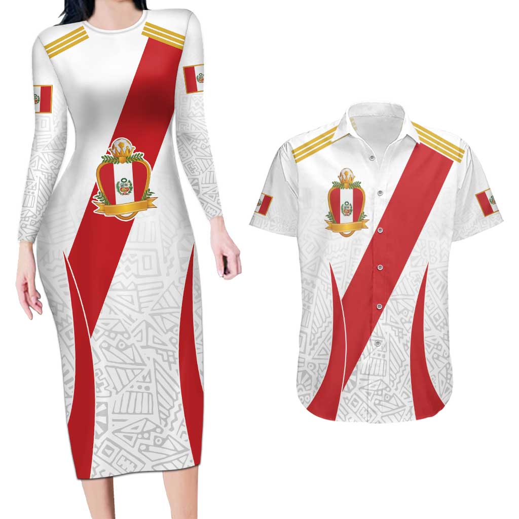 Peru Football Custom Couples Matching Long Sleeve Bodycon Dress and Hawaiian Shirt La Bicolor Arriba Peru
