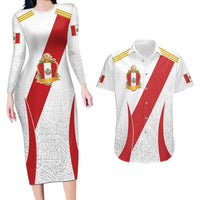 Peru Football Custom Couples Matching Long Sleeve Bodycon Dress and Hawaiian Shirt La Bicolor Arriba Peru